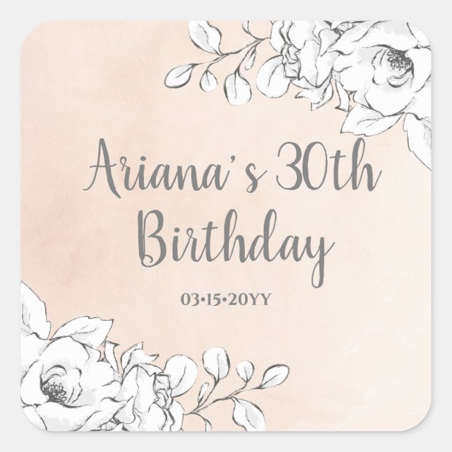 Adesivo Quadrado Noivado Floral Branco Cor-de-Rosa-Esbranquiçada Ch (Frente)