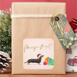 Adesivo Quadrado Noivo de Natal, Cão-de-Festa-Feliz