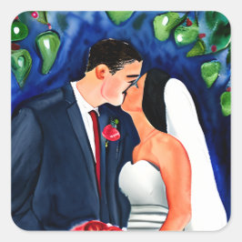 Adesivo Quadrado Noivo e Noiva acabaram de se casar Beijo
