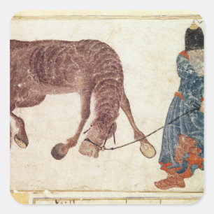 Adesivo Quadrado Nómada do Mongolian que toma seu cavalo à água