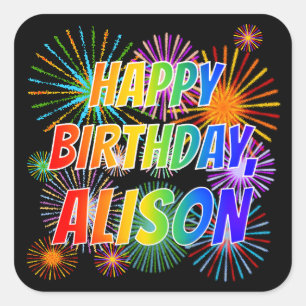 Adesivo Quadrado Nome "ALISON", Diversão "FELIZ ANIVERSÁRIO"
