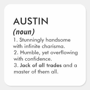Adesivo Quadrado Nome Austin, Nome editável, Nome personalizado