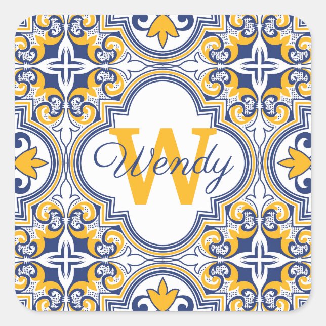 Adesivo Quadrado 💙 Nome 💛 + Azulejos iniciais (Frente)