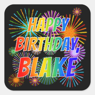 Adesivo Quadrado Nome "BLAKE", Diversão "FELIZ ANIVERSÁRIO"