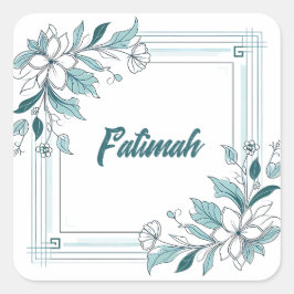 Adesivo Quadrado Nome Branco e Verde Moderno Mínimo