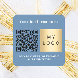 Adesivo Quadrado Nome comercial azul empoeirado logotipo qr