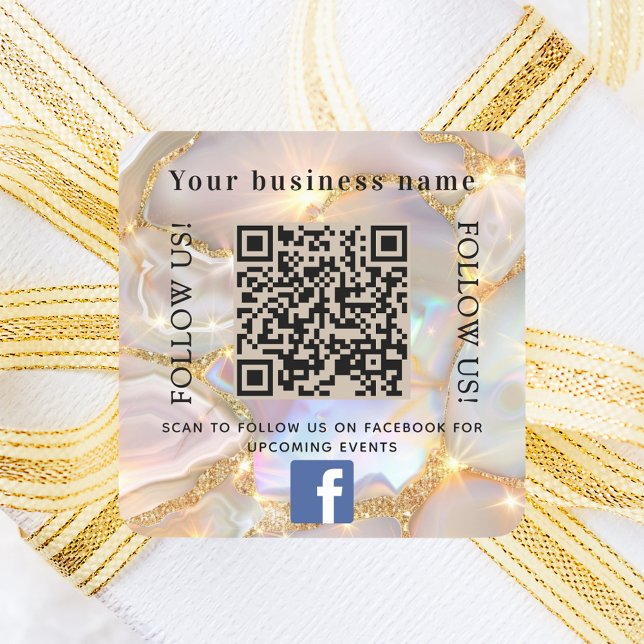 Adesivo Quadrado Nome comercial beige opal gold qr code Facebook (Criador carregado)