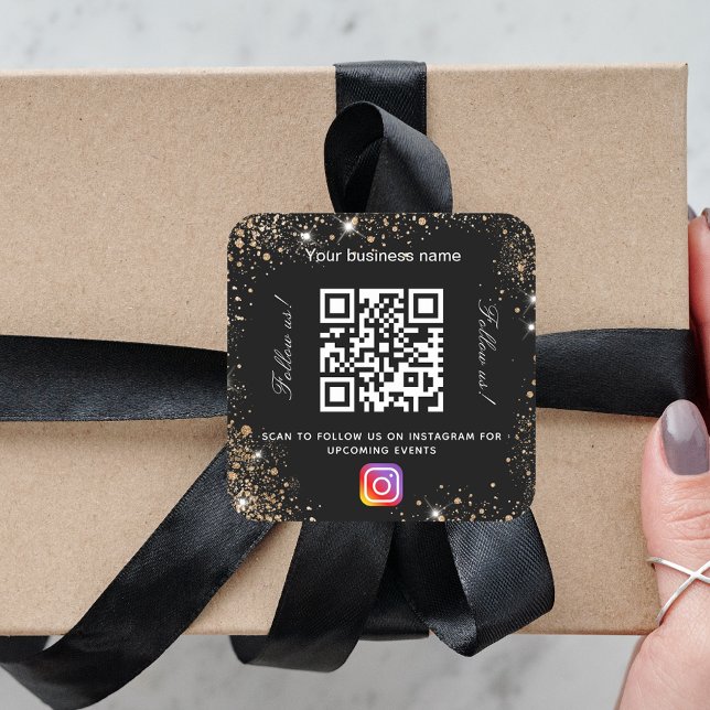 Adesivo Quadrado Nome comercial do dourado preto do código qr insta (Criador carregado)