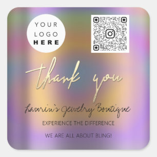 Adesivo Quadrado Nome comercial do obrigado Logotipo Qr Compro de c