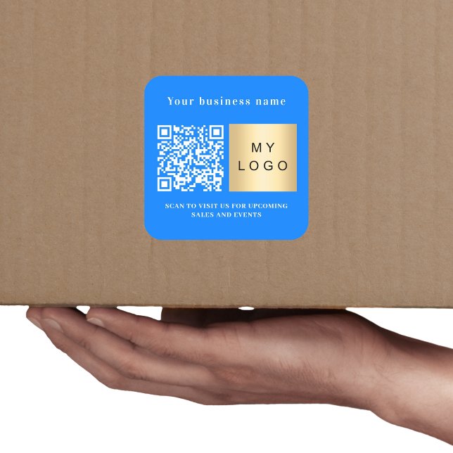 Adesivo Quadrado Nome comercial logótipo azul brilhante Qr (Criador carregado)