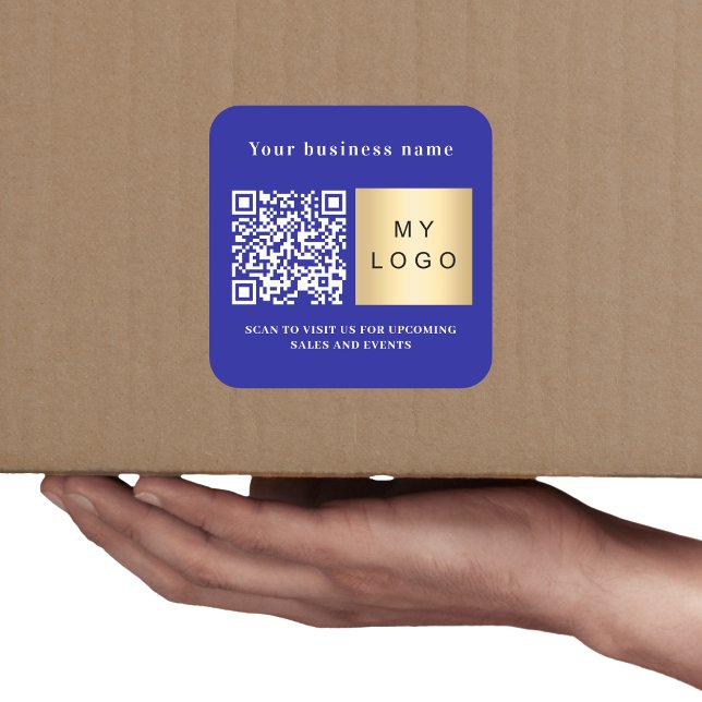 Adesivo Quadrado Nome comercial logótipo azul escuro Qr (Criador carregado)