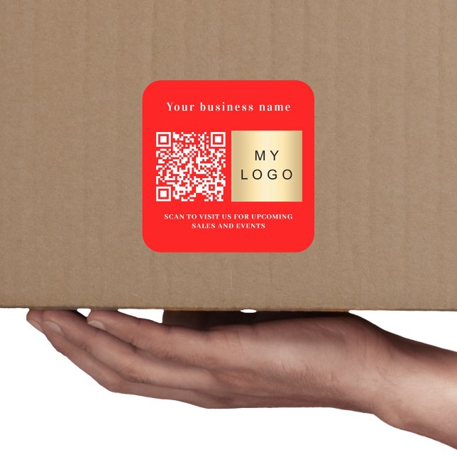 Adesivo Quadrado Nome comercial logótipo vermelho brilhante Qr (Criador carregado)