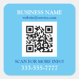 Adesivo Quadrado Nome comercial Promo, Código QR, Azul céu e branco