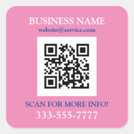 Adesivo Quadrado Nome comercial Promo, Código QR, Azul-rosa Branco