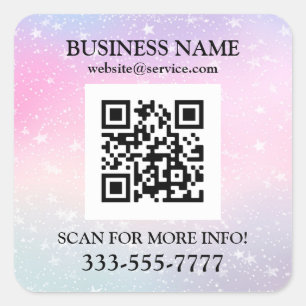Adesivo Quadrado Nome Comercial Promo, Código QR, Estrelas Puro Ros