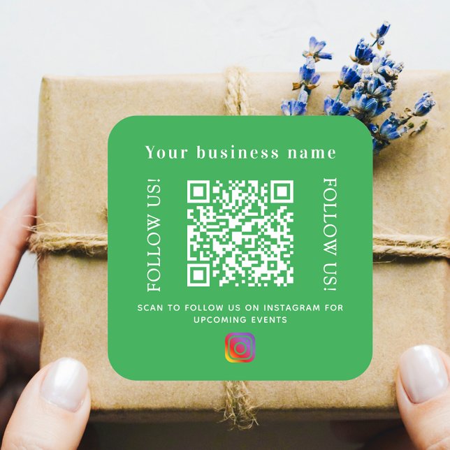 Adesivo Quadrado Nome comercial verde qr code Instagram (Criador carregado)