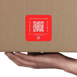 Adesivo Quadrado Nome comercial vermelho vivo Qr code Instagram