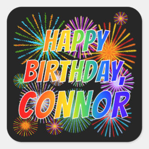 Adesivo Quadrado Nome "CONNOR", Diversão "FELIZ ANIVERSÁRIO"