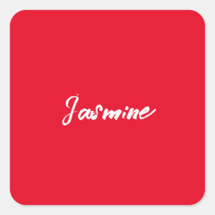 Adesivo Quadrado Nome da Caligrafia Vermelha Mínima Moderna e Bonit