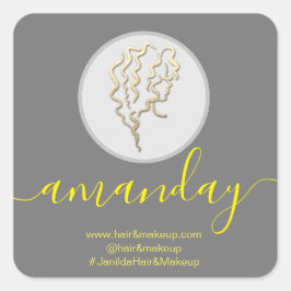 Adesivo Quadrado Nome da empresa de logotipo Hairdresser Cinza Make