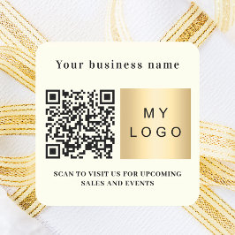 Adesivo Quadrado Nome da empresa logotipo marfim código qr