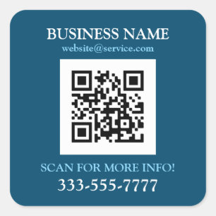 Adesivo Quadrado Nome da Empresa Promo, Código QR, Azul Oceano e Br