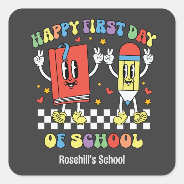 Adesivo Quadrado Nome da escola personalizada Retroceder na escola (Frente)