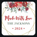 Adesivo Quadrado Nome da Família Boho Watercolor Christmas Wreath<br><div class="desc">Estes adesivos feitos à mão com Love boho poinsettia feriado Watercolor Christmas Wreath Family Name Classic Square Stickers apresentam poinsettia,  coroa festiva,  groselhas vermelhas com folhas,  verde natalino,  sobre um fundo branco moderno. Isso é perfeito para presentes feitos à mão,  obrigado para presentes,  cartão e selos de pacotes.</div>