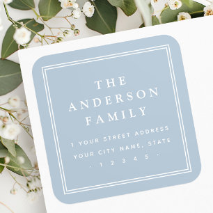 Adesivo Quadrado Nome da família borda luz azul empoeirada endereço