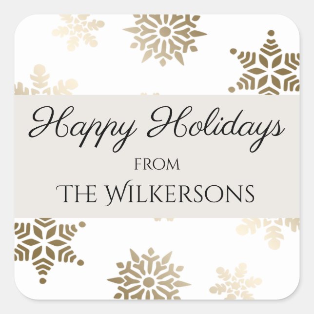 Adesivo Quadrado Nome da família de feriados personalizados e floco (Frente)