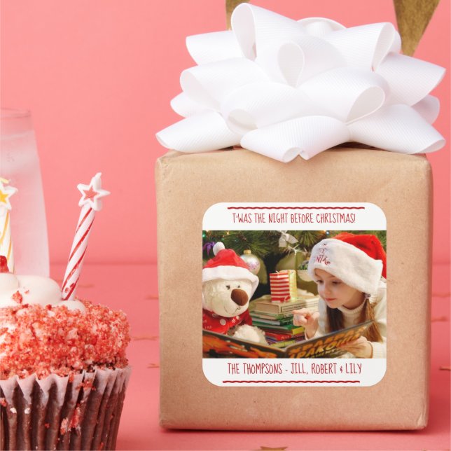 Adesivo Quadrado Nome da Família de Natal da Foto (Festa)