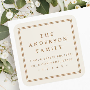 Adesivo Quadrado Nome da família elegante endereço de retorno claro