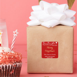 Adesivo Quadrado Nome da família Endereço Feliz Natal Papais noeis 