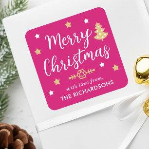 Adesivo Quadrado Nome da Família Personalizada da Árvore de Natal F