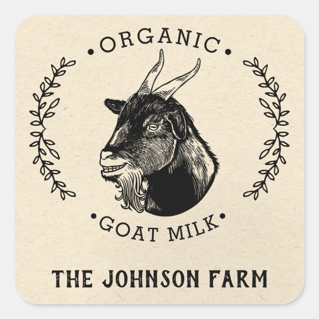 Adesivo Quadrado Nome da fazenda | Rua | Leite de queijo de cabra | (Frente)