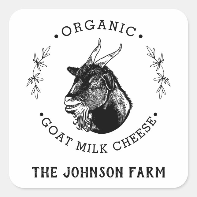 Adesivo Quadrado Nome da fazenda | Rua | Queijo de leite de cabra | (Frente)