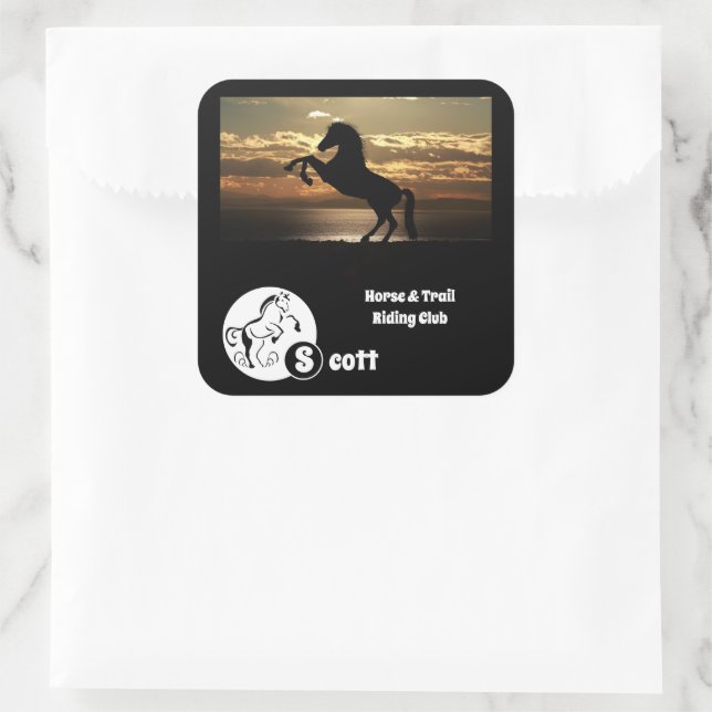 Adesivo Quadrado Nome da Foto do Monograma do Clube do Cavalo e Gol (Bolsa)