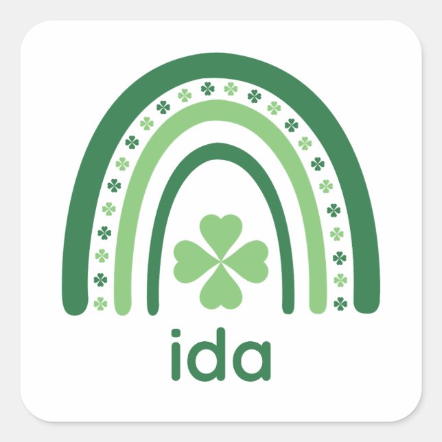 Adesivo Quadrado Nome da ida Clover Boho Rainbow (Frente)