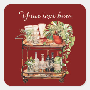 Adesivo Quadrado Nome de adição do carrinho de vinho