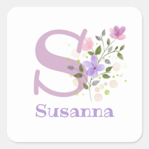 Adesivo Quadrado Nome de adição inicial & Flores Design PQuadrado