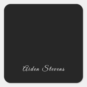 Adesivo Quadrado Nome de Adicionar Minimalista Preto e Branco Simpl
