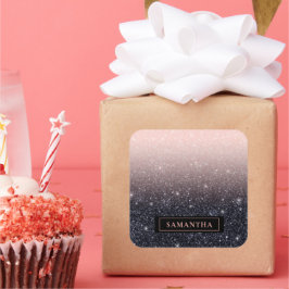 Adesivo Quadrado Nome de cintilações preto e rosa modernos