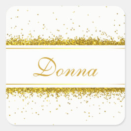 Adesivo Quadrado Nome de Confetti Glitter Dourado - Sticker Quadrad