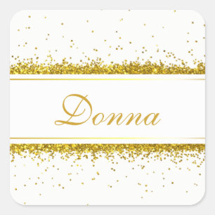Adesivo Quadrado Nome de Confetti Glitter Dourado - Sticker Quadrad