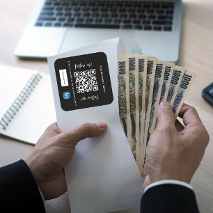 Adesivo Quadrado Nome de empresa branco preto código qr linkedin