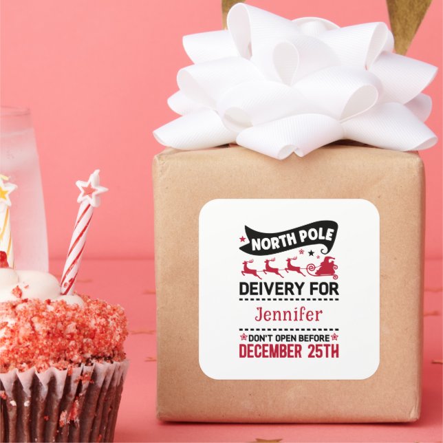 Adesivo Quadrado Nome de Entrega dos PAPAIS NOEIS do Polo Norte Pre (Festa)