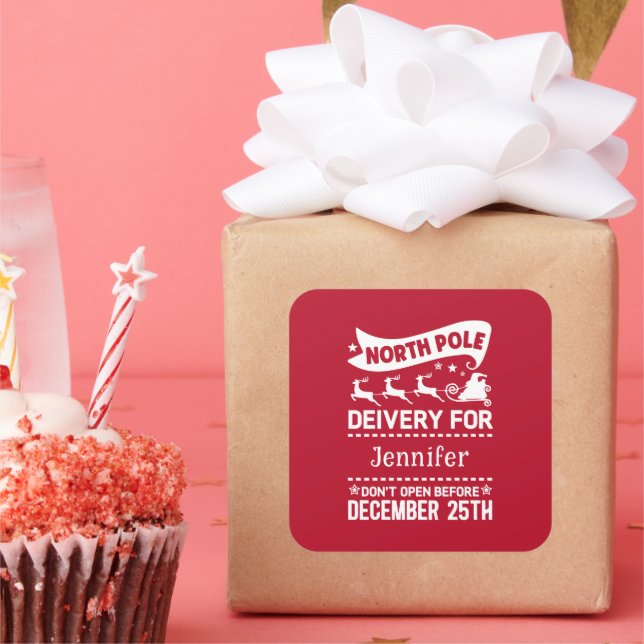 Adesivo Quadrado Nome de Entrega dos PAPAIS NOEIS do Polo Norte Ver (Festa)