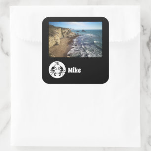 Adesivo Quadrado Nome de Foto do Monograma do Caranguejo Preto