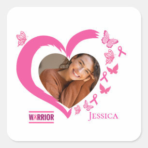 Adesivo Quadrado Nome de Foto Personalizada do Coração do Cancer da