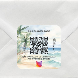 Adesivo Quadrado nome de negócio de praia código qr instagram